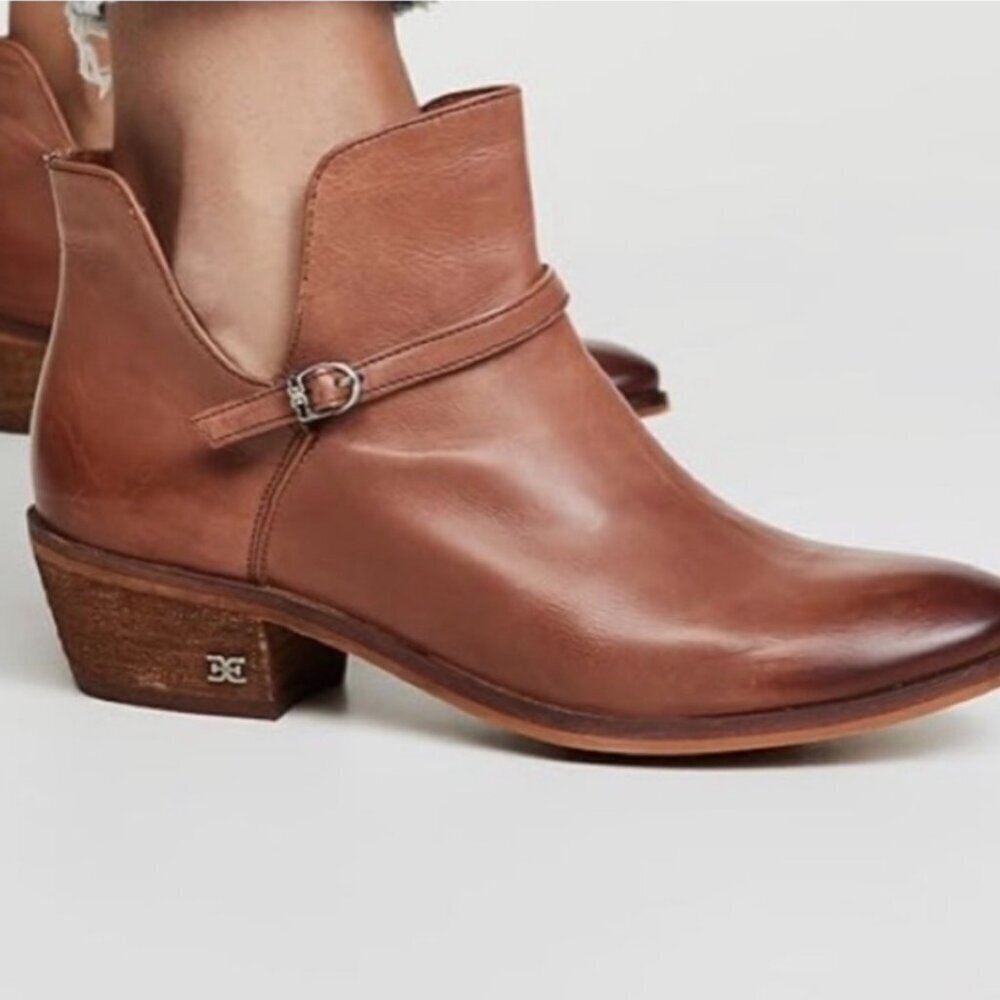 EUC Sam Edelman Palmer Cognac Leather Ankle Boots Western Boho